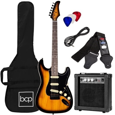 Beginner Electric Guitar Kit w/ Case, 10W Amp, Tremolo Bar - 39in