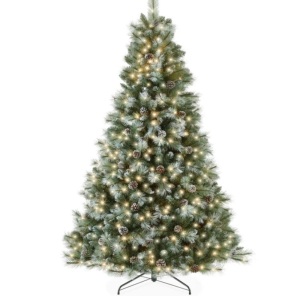 Pre-Lit Frosted Artificial Scotch Pine Christmas Tree w/ Metal Stand 7.5ft