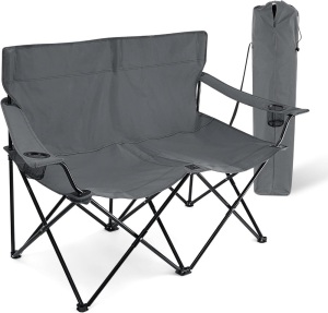 HaSteeL Foldable Camping Chair, Double Seat Folding Camp Chair for 2 Persons, Portable & Large for Outdoor Fishing, Hiking, Travel, Picnic, Beach, Lawn, Patio, Include Storage Bag (Grey)