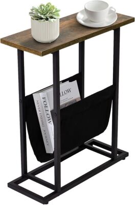 Narrow Small Side Table with Magazine Holder