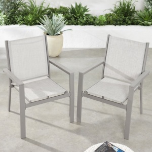 Set of 2 Stackable Textilene Chairs w/ Armrests, Dining Accent Furniture