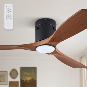 52" Ceiling Fans with Lights and Remote Control,Modern Flush Mount Ceiling Fan with 3 LED Colors,Outdoor Low Profile Ceiling Fans with 6-Speeds Timer DC Motor for Bedroom Living Room Patio