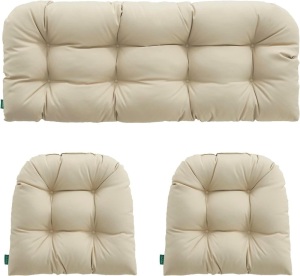 Outdoor/Indoor All Weather Tufted Wicker Chair Cushions of 3 Pieces, 1 Loveseat and 2 U-Shape Waterproof Cushions for Patio Furniture,Wicker Loveseat,Bench