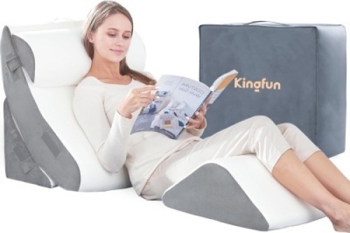 Kingfun 4pcs Orthopedic Bed Wedge Pillow Set for Post Surgery, Memory Foam for Sleeping, Adjustable Leg, Back and Arm Support, Sitting Up and Rest Pillow with Travel Bag