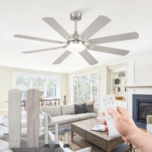 Ceiling Fans with Lights,Nickel Modern Ceiling Fan with Remote,Large Farmhouse Indoor & Outdoor Ceiling Fan with 8 Dual Finish Blades, Quiet DC Motor, Bright LED Light