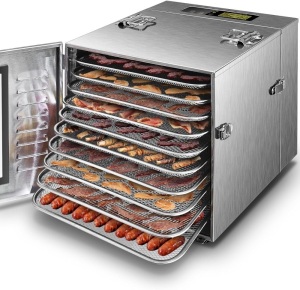 Commercial Large 10 Trays Food Dehydrator, Usable Area up to 17ft², 1000W Detachable Full Stainless Steel Dryer Machine, up to 190℉ Temperature, for Meat, Fruit, Beef, Herbs, and Pet Food