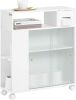 SoBuy Bathroom Storage Cabinet with 2 Sliding Glass Doors, Toilet Paper Roll Holder