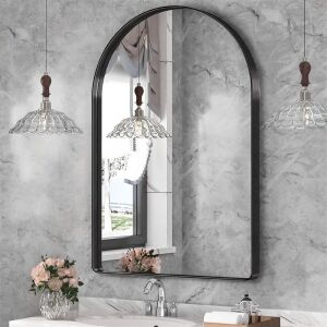 Suidia Arched Black Metal Framed Wall Mirror, 24" x 36" 