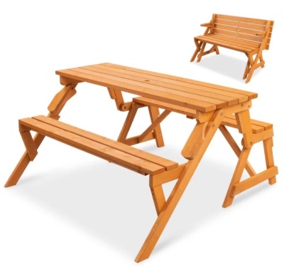 2-in-1 Outdoor Interchangeable Wooden Picnic Table/Garden Bench