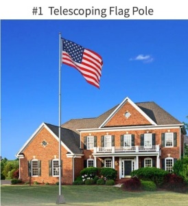 25' Telescoping flag pole kit with flag. 5 sections, 16 Gauge (0.05in thick) Rustproof Aluminum Flag Pole First & second section can hold up to 3x5 flag - you can fly 2 flags at the same time! Easy set up in minutes with rotating lock between each se