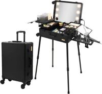 Tense Edano Extra Large Aluminum Trolley Makeup Train Case with Built-in LED Lights&nbsp;