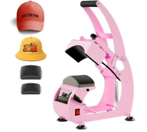 Hat Heat Press, Hat Press Heat Machine for Caps with LCD Control, Hat Heat Press Machine with 2pcs Interchangeable Platens & Caps Stretcher for Vinyl, Sublimation, Heat Transfer (Pink)