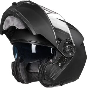 ILM Adult Motorcycle Modular Full Face Helmet Flip up Dual Visor, Matte Black, Large