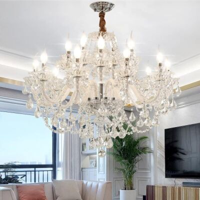  15 Light Modern Luxurious Crystal Candle Pendant Light Fixture 