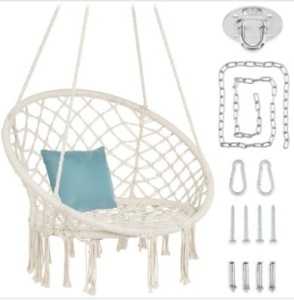 Cotton Macrame Hammock Hanging Chair Swing, Handwoven w/ Backrest $92.99