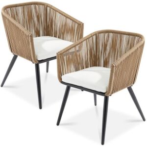 Set of 2 Indoor Outdoor Woven Wicker Patio Dining Chairs, 250lb Capacity