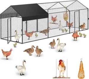  Large Metal Chicken Coop Chicken Run with Cover 120"×40"×40"