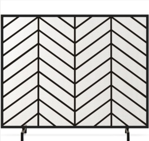 Single Panel Iron Chevron Fireplace Screen w/ Antique Finish - 38x31in