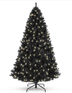 Pre-Lit Artificial Black Christmas Tree w/ Incandescent Lights, Metal Stand 6ft