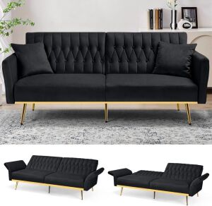 Lesofair 70" Velvet Futon with Adjustable Backrest and Armrests