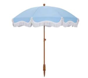 7 ft. Metal Beach Umbrella in Blue with Tassel Design and Cover 