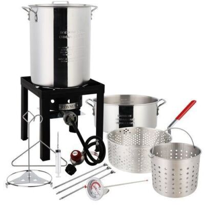 ROVSUN 30QT Turkey Fryer & 10QT Fish Fryer Kit with 55000 BTU Propane Burner - Dented Lid 