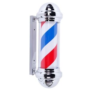 OmySalon 28in Classic Style Barber Pole LED Light with Rotating Red White Blue LED Strips