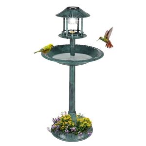  Resin Pedestal Birdbath with Solar Light 