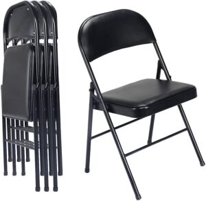 Black Folding Chairs with Padded Seats, 4 Pack 