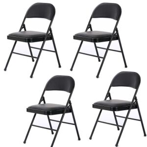 Black Folding Chairs, Set of 4 - 1 Has 1 Bent Leg 