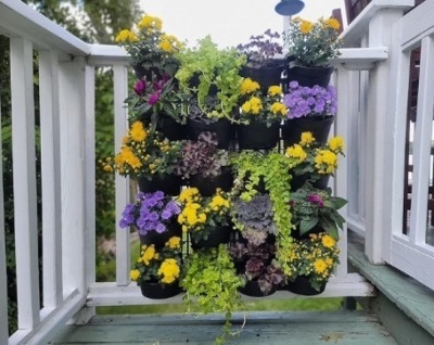 Garden Wall Planter Kit for Outdoor Plants with Integrated Watering System, Modular Panels Mount as Vertical Garden Planter for Wall, Deck Rail or Fence, Black, 20 Pots 4 Frames $168.95