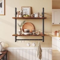 Bestier Floating Shelves Kitchen Shelves Wall Mounted 24" 2 Tier Ladder Shelves with Tower Bar, Wall Decor for Bathroom, Bedroom, Living Room, Coffee bar & Balcony, Rustic Brown&nbsp;