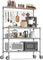 Leteuke Kitchen Bakers Rack, NSF Certified 4-Tier Microwave Stand with Wheels 20 S-Hooks, Adjustable Heavy Duty Storage Rack Commercial Grade Metal Utility Storage Shelf 42&times; 18&times; 63 Inches, Chrome&nbsp;