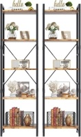 Narrow Bookshelf, 5-Tier Ladder Bookshelf, Tall Bookshelf with Open Shelves, Industrial Standing Bookshelf for Bedroom, Living Room and Home Office(Rustic Brown,2PCS)