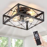 LEDIARY 22" Caged Flush Mount Ceiling Fans with Lights