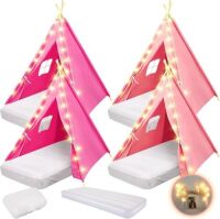 4 Set Kids Teepee Tent Bulk with Light String & Inflatable Airbed & Bedding Fitted Sheet