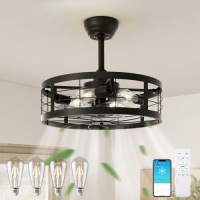 VOLISUN Caged Ceiling Fan with Light,19.7in Black Fandelier Ceiling Fan with Light and Remote,Farmhouse Bladeless Ceiling Fan Lights Fixtures for Kitchen,Bedroom(4 * 4000K Bulbs Included)&nbsp;