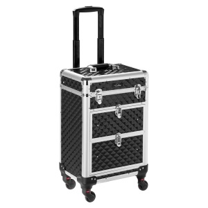 Omysalon Aluminum Rolling Makeup Train Case with 2 Sliding Drawers & Diamond Textures 