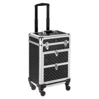 Omysalon Aluminum Rolling Makeup Train Case with 2 Sliding Drawers & Diamond Textures&nbsp;