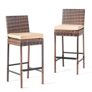 Outdoor Bar Height Chairs with Seat Cushions & Footrest, Set of 2 