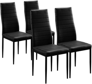 Karl home Black Leather Dining Chair, Set of 4