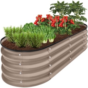 Outdoor Raised Metal Oval Garden Bed, Planter Box - 4x2x1ft 