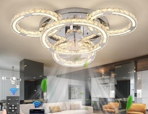 Bepecter Chandelier Ceiling Fan with Lights，27.6" Flush Mount Celing Fan with 6-Speed LED Dimmable Crystal Ceiling Fan Invisible for Bedroom Living Room $259.99