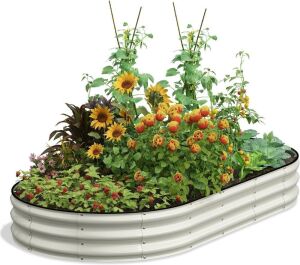 Oval 8x4x1 FT Galvanized Raised Garden Bed, Pearl White 