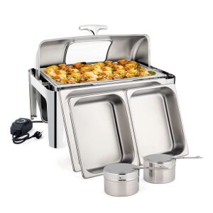 ROVSUN 9 QT 2 In 1 Fuel & Electric Roll Top Chafing Dish Buffet Set