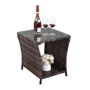 Outdoor Wicker Side Table with Storage