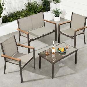 4-Piece Textilene Outdoor Conversation Set w/ Cushions, Table