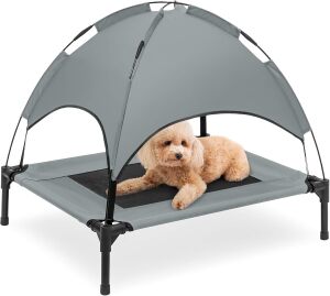 Elevated Cooling Dog Bed, Outdoor Pet Cot w/ Canopy, Carry Bag - 30in