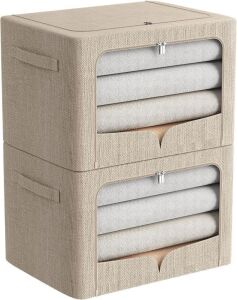 Stackable Linen Fabric Storage Bins, 19.7x 15.7x 12.6 Inch