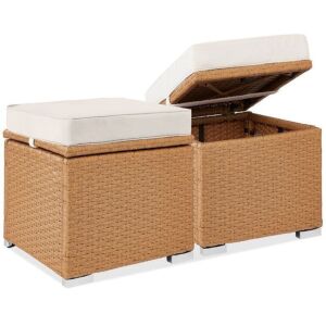 Set of 2 Wicker Ottomans, Multipurpose w/ Removable Cushions, Steel Frame